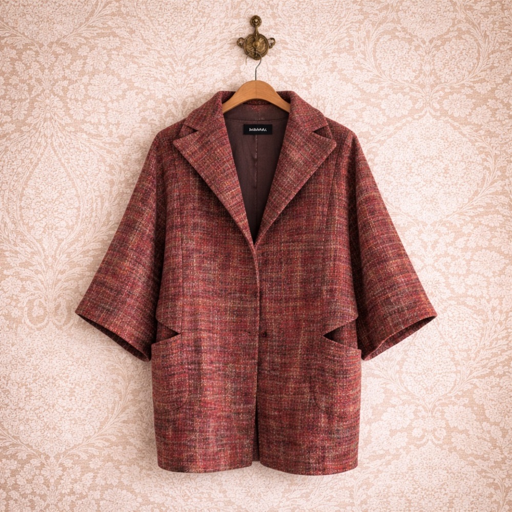 1 Madison Women's multicolor bat wing wool blend cape coat 4